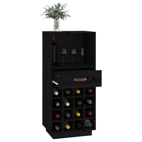 Wijnkast 45x34x100 cm massief grenenhout zwart 4