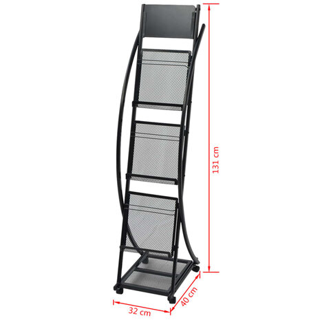 Tijdschriftenrek zwart 40x32x131 cm A4 6