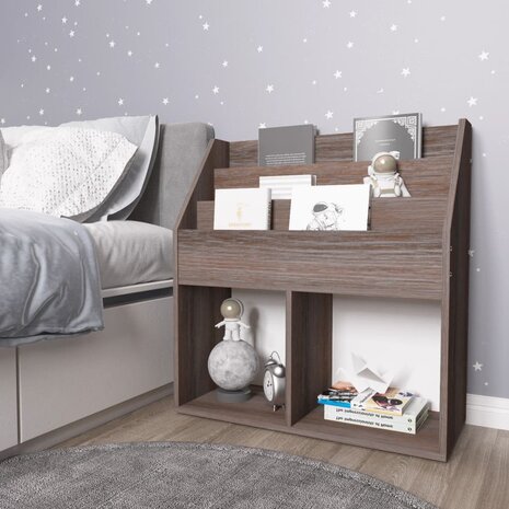 Kindertijdschriftenrek 71x30x78,5 cm hout grijs en eikenkleur 1