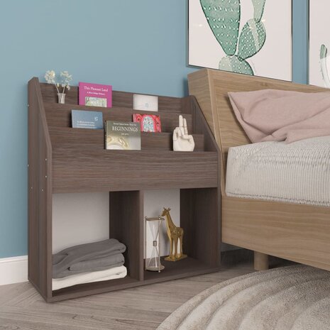 Kindertijdschriftenrek 71x30x78,5 cm hout grijs en eikenkleur 3