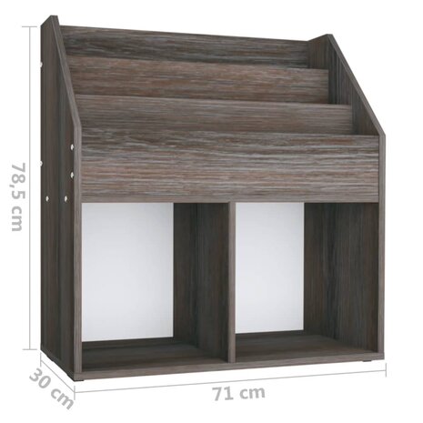 Kindertijdschriftenrek 71x30x78,5 cm hout grijs en eikenkleur 7