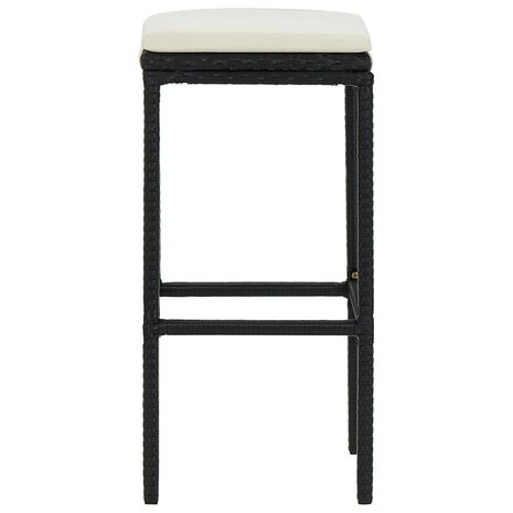 Barkrukken met kussens 2 st poly rattan zwart 5