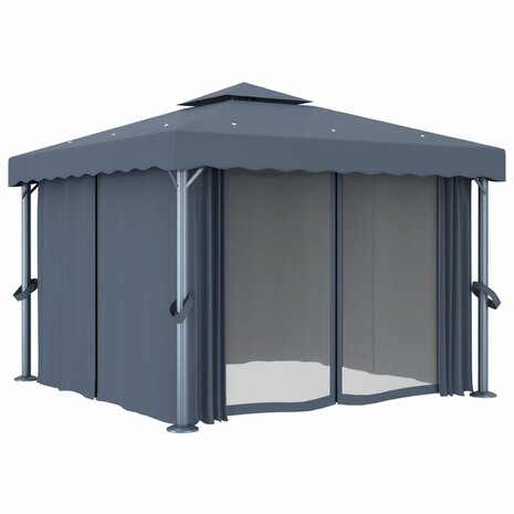 Prieel met gordijn 3x3 m aluminium antraciet 2
