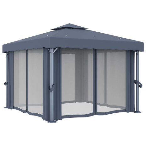 Prieel met gordijn 3x3 m aluminium antraciet 3
