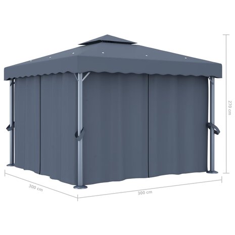 Prieel met gordijn 3x3 m aluminium antraciet 6