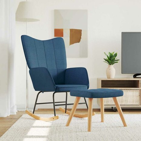 Schommelstoel met voetenbank stof blauw 1
