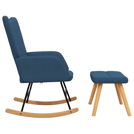 Schommelstoel met voetenbank stof blauw 5
