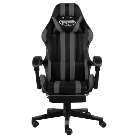 Racestoel met voetensteun kunstleer zwart en grijs 2