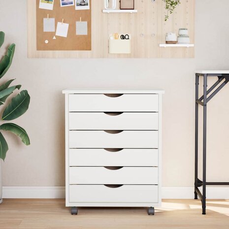 Ladekast MOSS verrijdbaar massief grenenhout wit 3