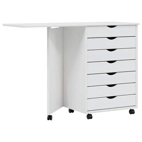 Ladekast met bureau MOSS verrijdbaar massief grenenhout wit 2
