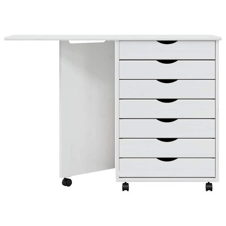 Ladekast met bureau MOSS verrijdbaar massief grenenhout wit 5
