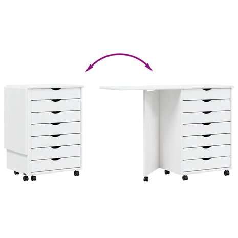 Ladekast met bureau MOSS verrijdbaar massief grenenhout wit 8