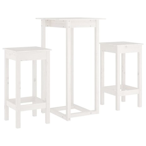 3-delige Barset massief grenenhout wit 2