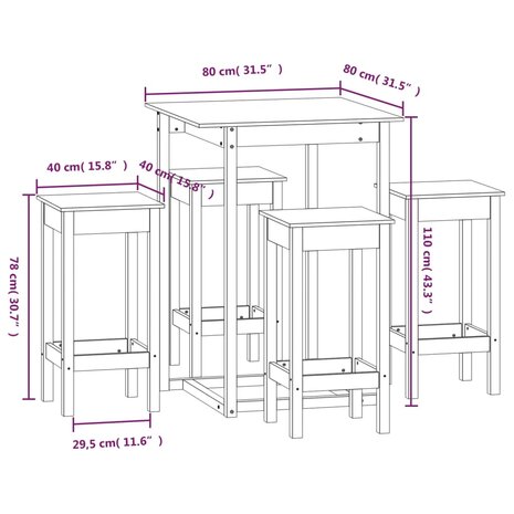 5-delige Barset massief grenenhout 9