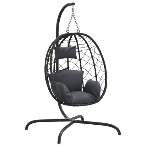 Hangstoel met kussen poly rattan en staal antracietkleurig 2