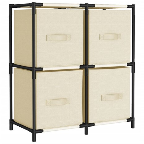 Opbergkast met 4 stoffen manden 63x30x71 cm staal crèmekleurig 2