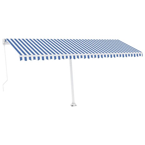 Luifel vrijstaand handmatig uittrekbaar 500x350 cm blauw en wit 2