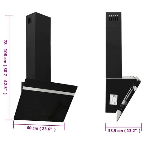 Wandafzuigkap 60 cm staal en gehard glas zwart 9