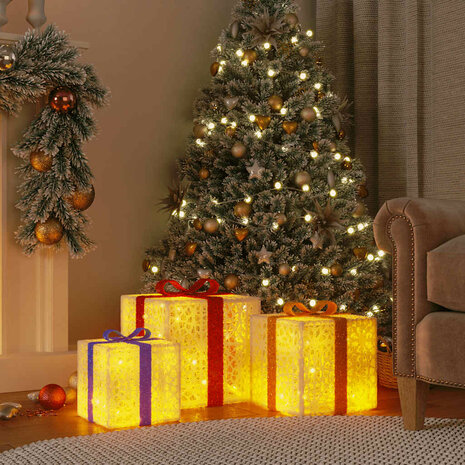 Kerstfiguur cadeaudoos 3 st verlicht 64 warmwitte LED&apos;s 1