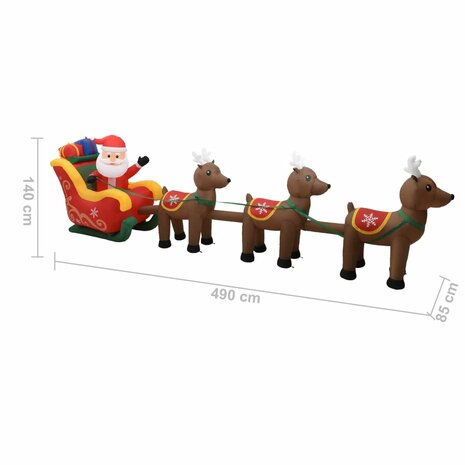 Kerstdecoratie opblaasbaar kerstman en rendieren LED 490 cm 9