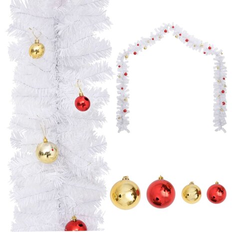 Kerstslinger versierd met kerstballen 5 m wit 1