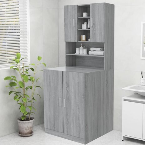 Wasmachinekast 70,5x25,5x90 cm grijs sonoma eikenkleurig 1
