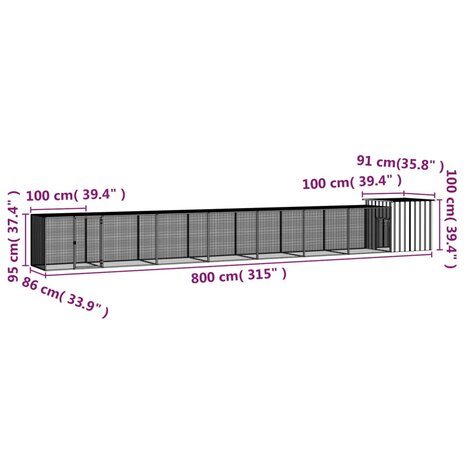 Kippenhok 800x91x100 cm gegalvaniseerd staal antracietkleurig 5