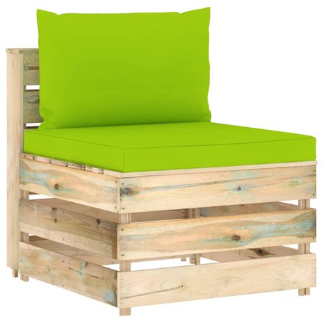 Middenbank sectioneel met kussens groen geïmpregneerd hout 1