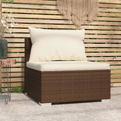 Tuinmiddenbank met kussens poly rattan bruin 1