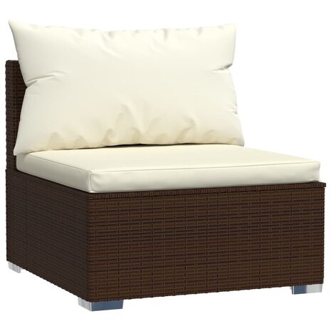 Tuinmiddenbank met kussens poly rattan bruin 2