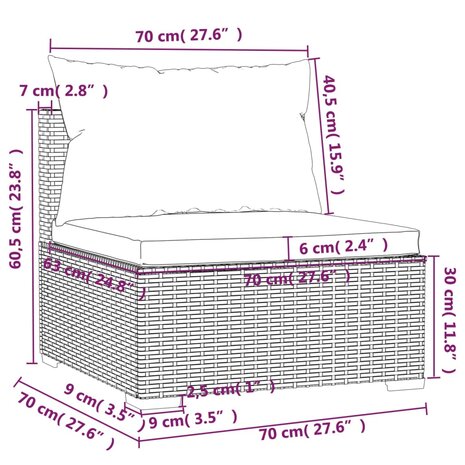 Tuinmiddenbank met kussens poly rattan bruin 7