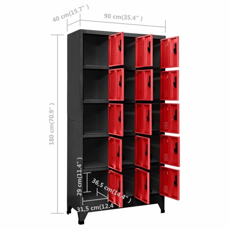 Lockerkast 90x40x180 cm staal antracietkleurig en rood 8
