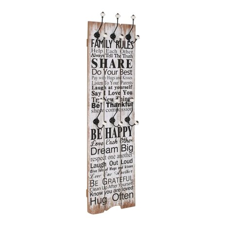 Wandkapstok met 6 haken FAMILY RULES 120x40 cm  1