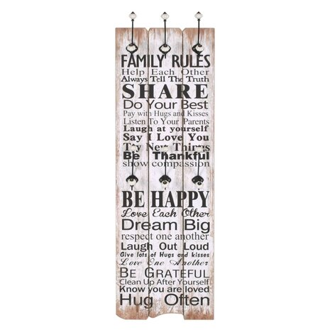 Wandkapstok met 6 haken FAMILY RULES 120x40 cm  2