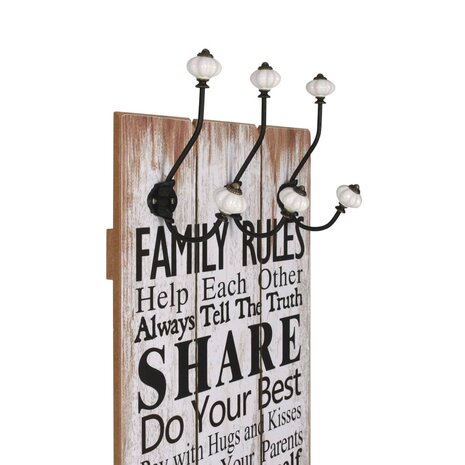 Wandkapstok met 6 haken FAMILY RULES 120x40 cm  3