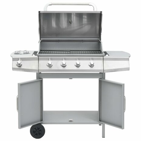 Gasbarbecue 4+1 kookzone roestvrij staal zilverkleurig  4