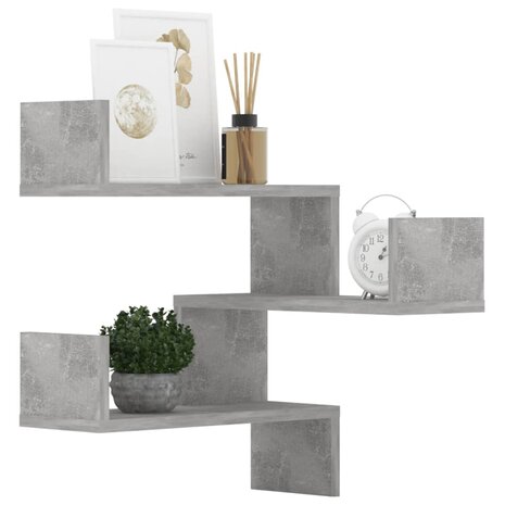 Hoekwandschappen 2 st 40x40x50 cm bewerkt hout betongrijs 4