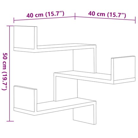 Hoekwandschappen 2 st 40x40x50 cm bewerkt hout betongrijs 9
