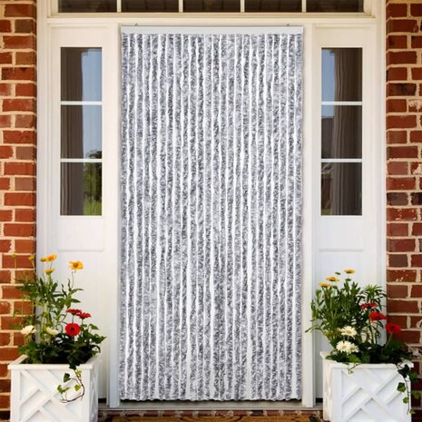 Vliegengordijn 100x220 cm chenille wit en grijs 1