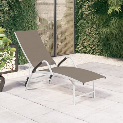Ligbed textileen en aluminium taupe 1