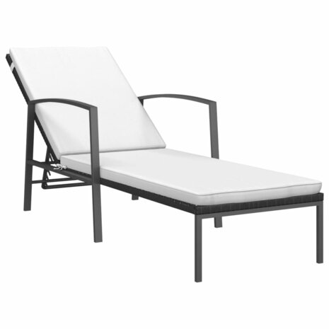 Ligbed met kussen poly rattan zwart 2