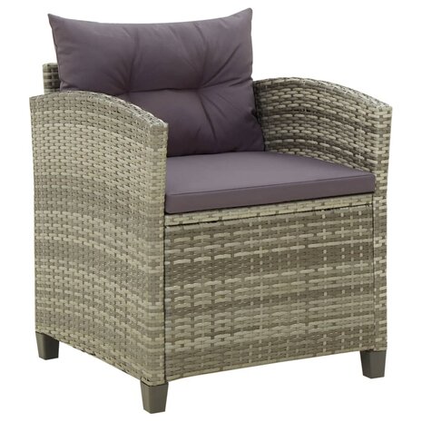 Tuinstoel met kussens poly rattan grijs 1