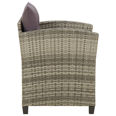 Tuinstoel met kussens poly rattan grijs 3