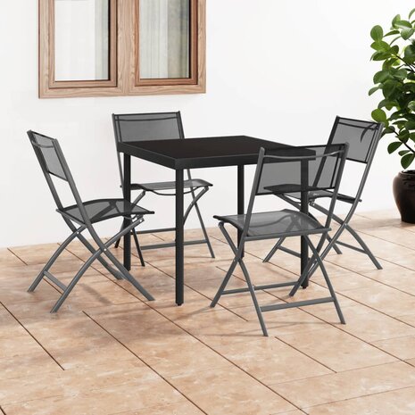 Tuinstoelen inklapbaar 4 st staal en textileen zwart 1