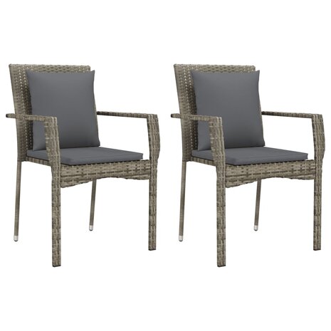 Tuinstoelen 2 st met kussens poly rattan grijs 2