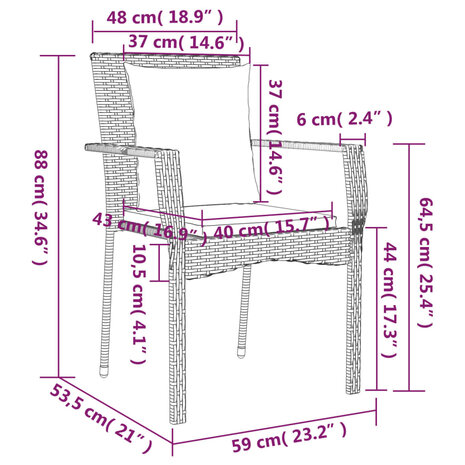 Tuinstoelen 2 st met kussens poly rattan grijs 9