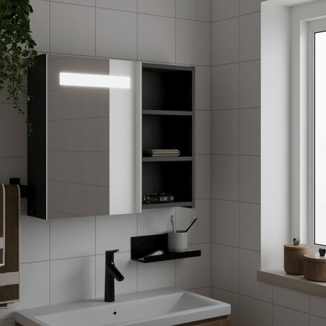 Badkamerkast met spiegel en LED 60x13x52 cm zwart 1