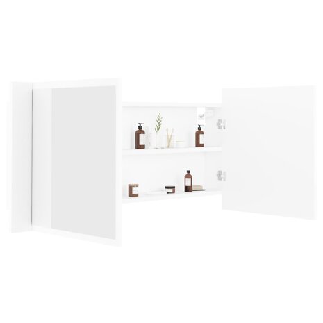 Badkamerkast met spiegel en LED 100x12x45 cm acryl wit 6