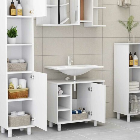Badkamerkast 60x32x53,5 cm bewerkt hout wit 3