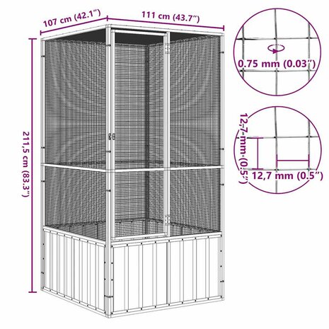 Vogelkooi 111x107x211,5 cm gegalvaniseerd staal antracietkleur 6
